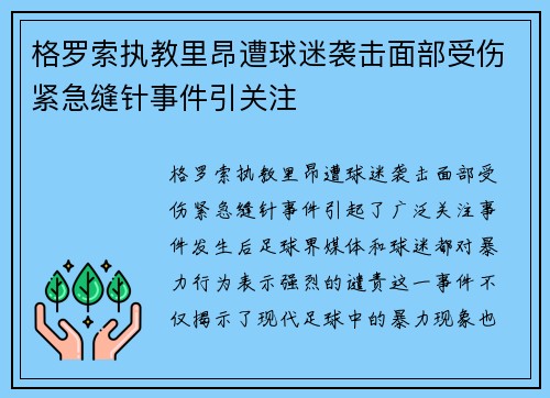 格罗索执教里昂遭球迷袭击面部受伤紧急缝针事件引关注